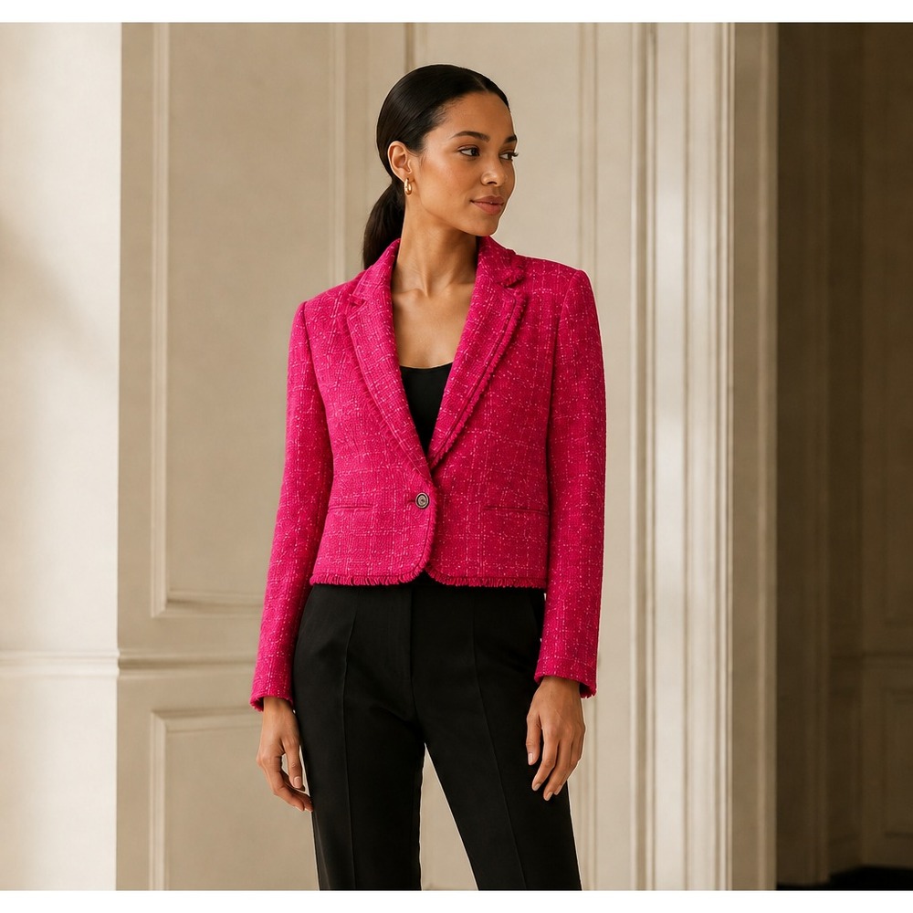 NWOT Ann Taylor Tweed Blazer Sz 12 Magenta Textured Office Work Dopamine